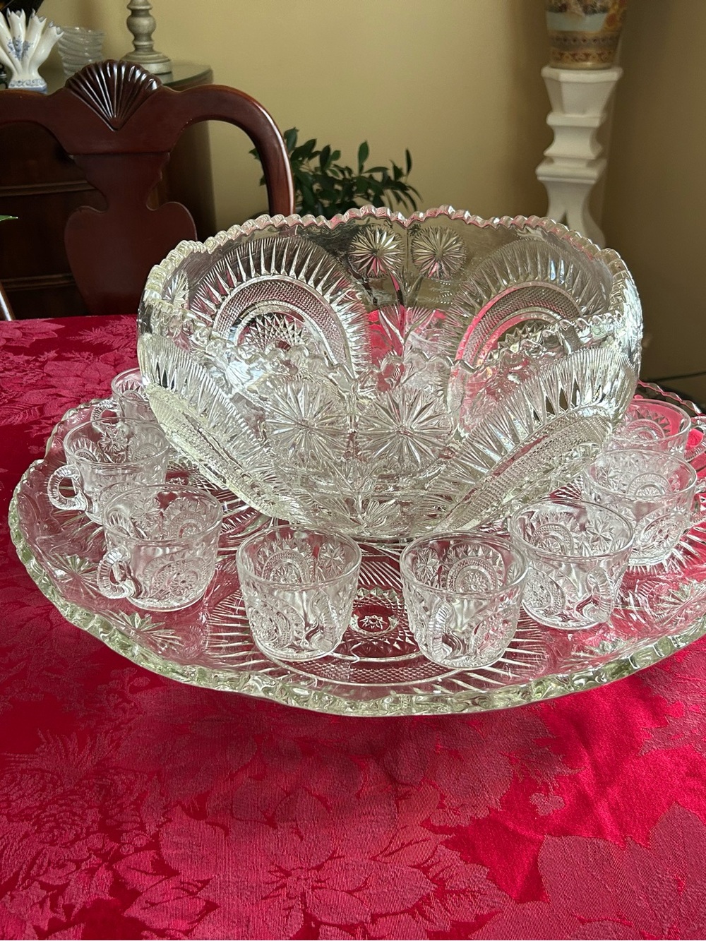 Clear Glass Punch Bowl and Matching Cups Set - Elegant Serveware - Picture 3 of 4